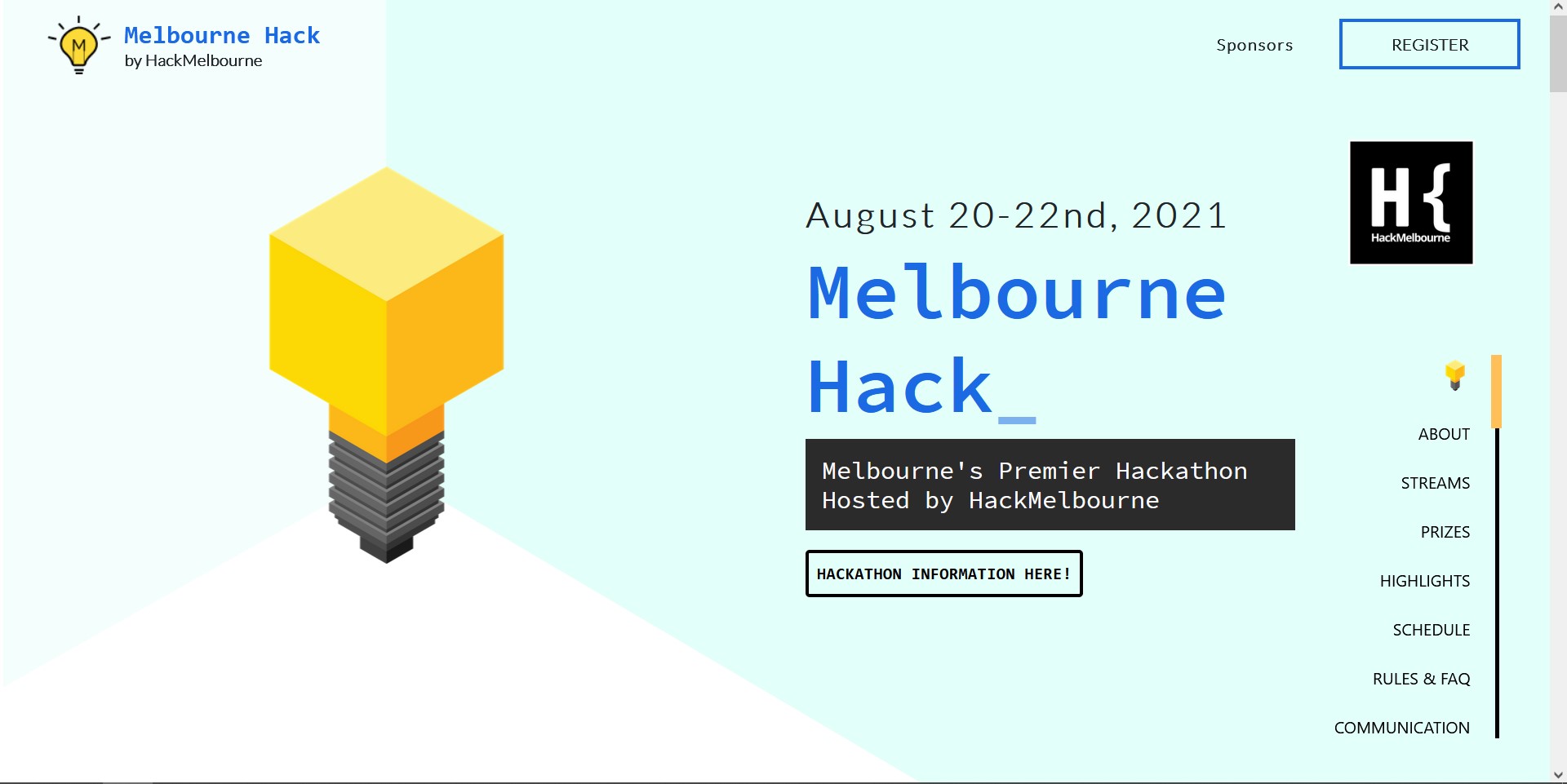 Screenshot of Melbourne Hack's landing page