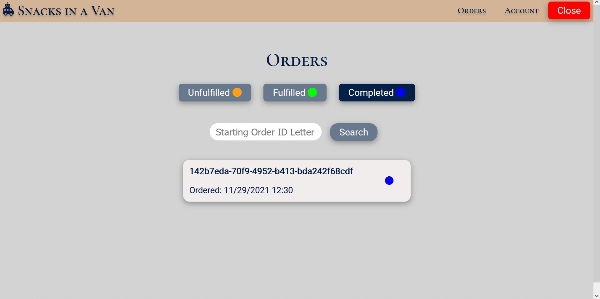 vendor completed order in orders list